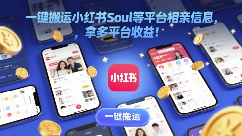 一键搬运小红书Soul等平台相亲信息，拿多平台收益!-轻创云