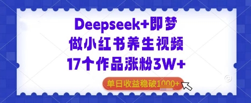 Deepseek+即梦做小红书养生视频17个作品涨粉3W+单日收益几张-轻创云