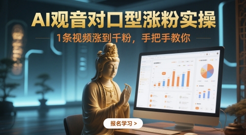 AI观音对口型涨粉实操，1条视频涨到千粉，手把手教你-轻创云