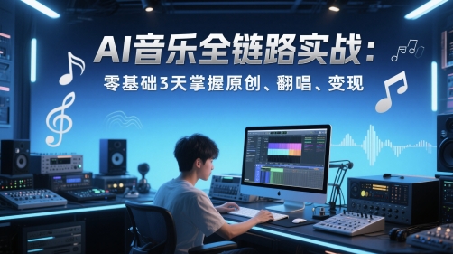 AI音乐全链路实战变现课：零基础3天掌握原创、翻唱、变现-轻创云