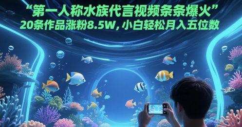 第一人称水族代言视频条条爆火，20条作品涨粉8.5W，小白轻松月入五位数-轻创云