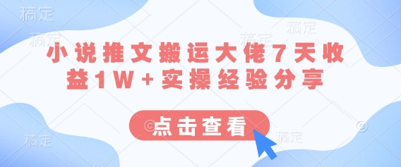 小说推文搬运大佬7天收益1W+实操经验分享-轻创云