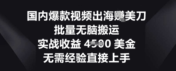 国内爆款视频出海挣美刀，批量无脑搬运，实战收益4.5k，无需经验直接上手-轻创云