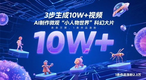 3步生成10W+视频，AI制作微观“小人物世界”科幻大片，条条万赞，1条作品涨粉2.3W-轻创云