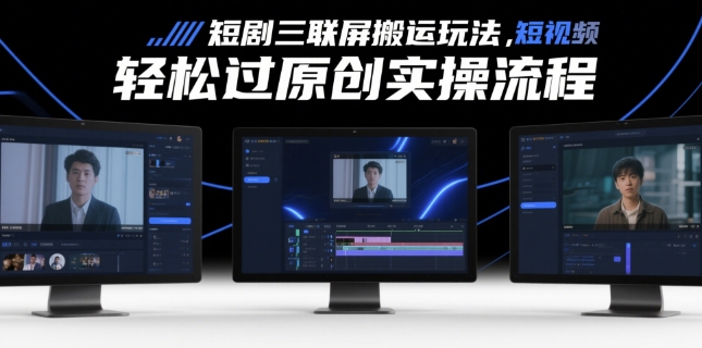 短剧三联屏搬运玩法，短剧搬运轻松过原创实操流程-轻创云