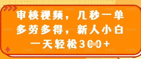 最新审核视频，几秒一单，多劳多得，新人小白一天轻松3张【揭秘】-轻创云