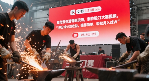 支付宝生活号新玩法，制作锻刀大赛视频，挣分成计划收益，操作简单，轻松月入过W-轻创云