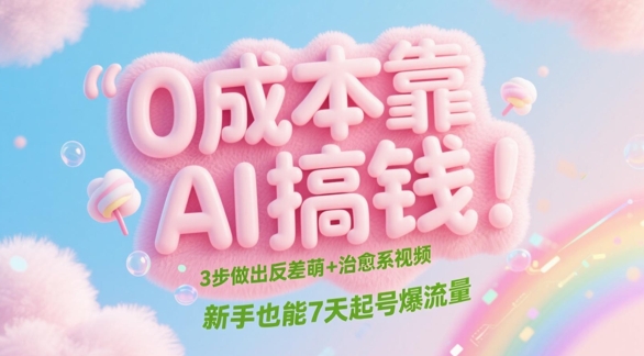 0成本靠AI搞钱！3步做出反差萌+治愈系视频，新手也能7天起号爆流量-轻创云