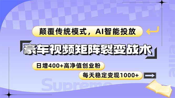 （14903期）豪车视频矩阵裂变战术，颠覆传统模式，AI智能投放，日增400+高净值创业…-轻创云