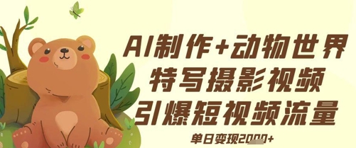 AI制作动物世界特写摄影视频+引爆短视频流量+单日变现多张-轻创云