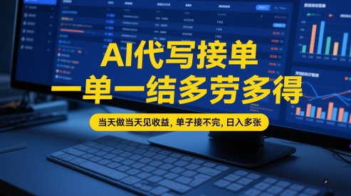 AI代写接单，一单一结多劳多得，当天做当天见收益，单子接不完，日入多张【全网最全实操课程】-轻创云