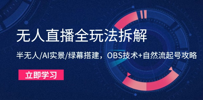 （14684期）无人直播全玩法拆解：半无人/AI实景/绿幕搭建，OBS技术+自然流起号攻略-轻创云