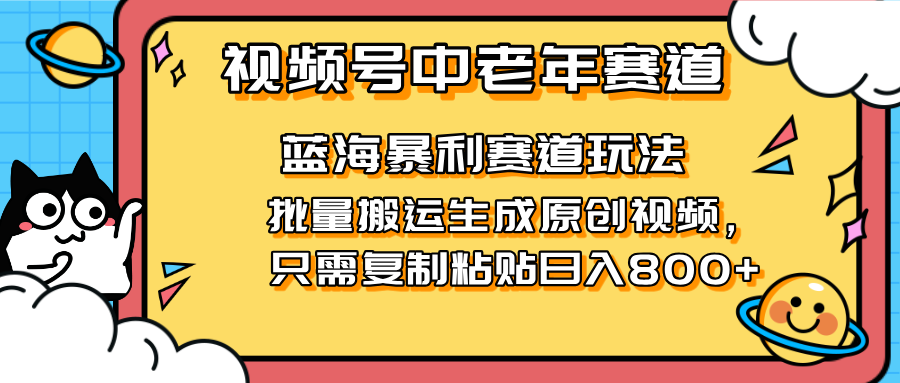 （14314期）2025视频号中老年短视频蓝海暴利风口！复制粘贴搬运视频单日赚800+，无…-轻创云