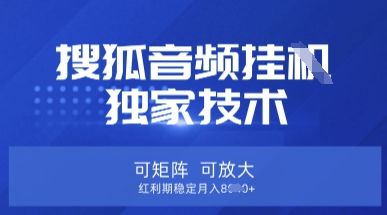 【搜狐音频挂G】独家技术，可矩阵可放大，红利期稳定月入8k【揭秘】-轻创云