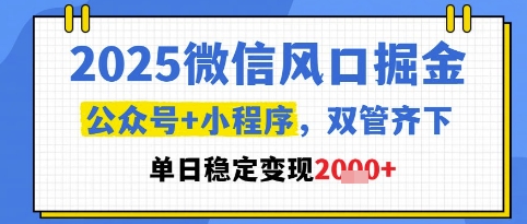 2025微信风口掘金，公众号+小程序双管齐下，单日稳定变现1k+【揭秘】-轻创云
