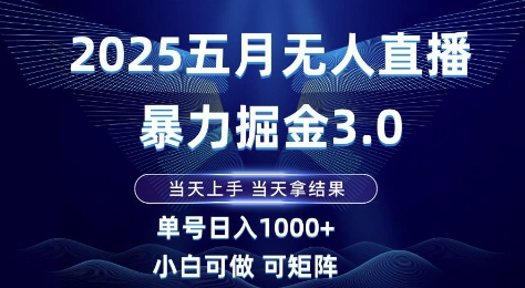2025五月无人直播暴力掘金3.0，当天上手，当天拿结果，单号日入1k+小白可做可矩阵【揭秘】-轻创云