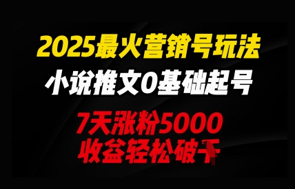 2025最火营销号玩法：小说推文0基础起号，7天涨粉5000，收益轻松破k-轻创云