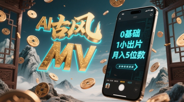 AI一键生成古风音乐MV，0剪辑基础1小时出片，多种变现渠道，一部手机月入5位数-轻创云