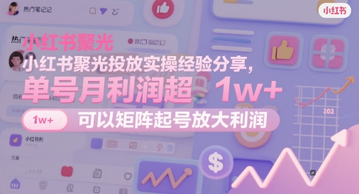 小红书聚光投放实操经验分享，单号月利润超1w+，可以矩阵起号放大利润-轻创云