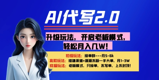 【AI代写】升级玩法，开启老板模式，轻松月入1W+-轻创云